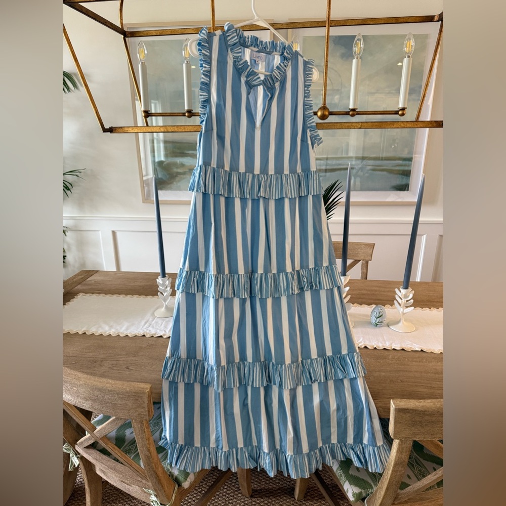 Blue and White Striped Maxi Dress